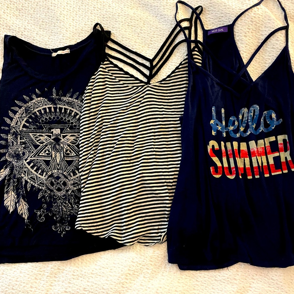 Three tank tops Criss-cross detail.